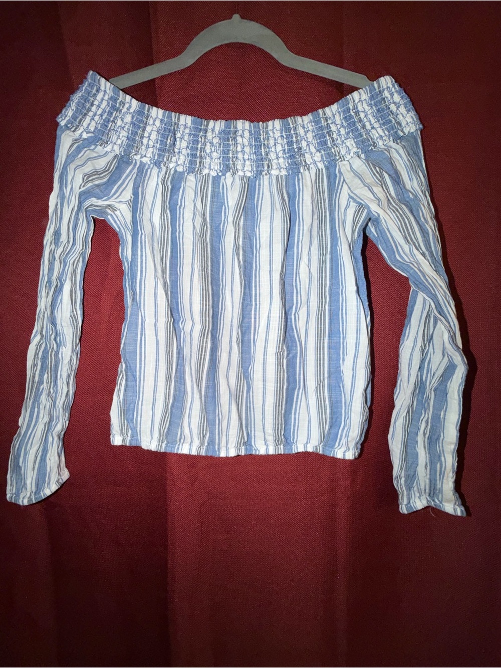 Aeropostale Blue and White Striped Off-Shoulder Blouse
